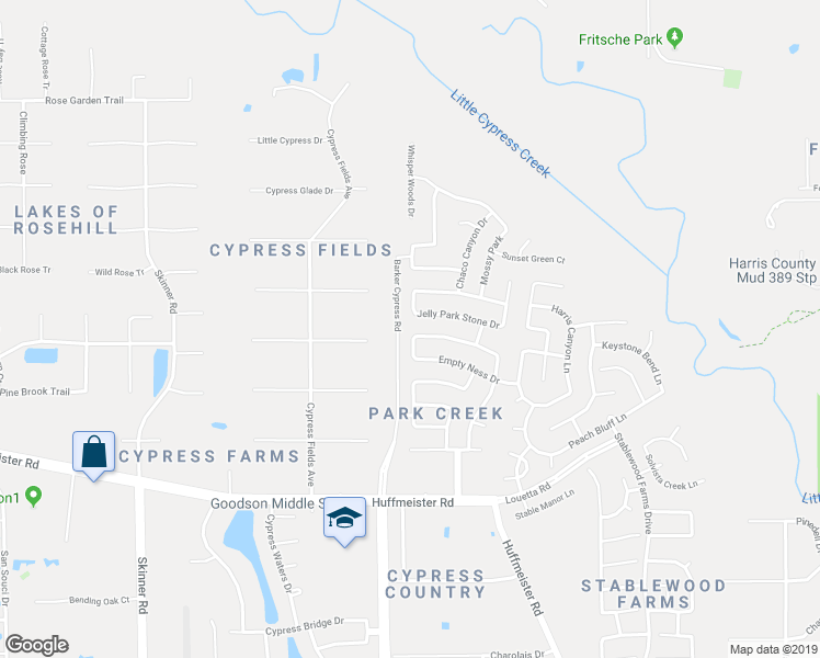 map of restaurants, bars, coffee shops, grocery stores, and more near 16930 Tranquility Park Drive in Cypress