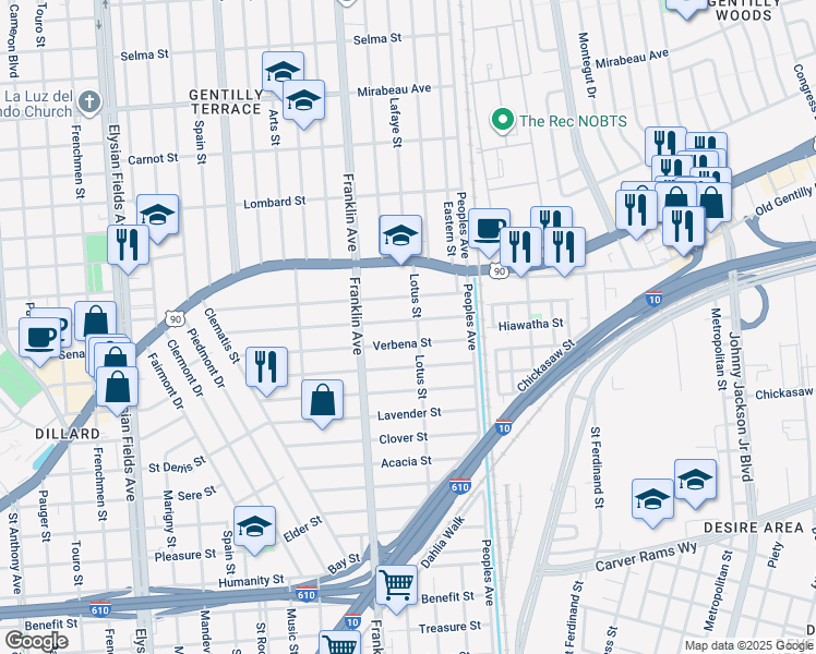 map of restaurants, bars, coffee shops, grocery stores, and more near 2682 Wisteria Street in New Orleans