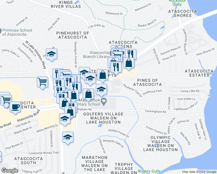 map of restaurants, bars, coffee shops, grocery stores, and more near 7840 Farm to Market 1960 in Humble