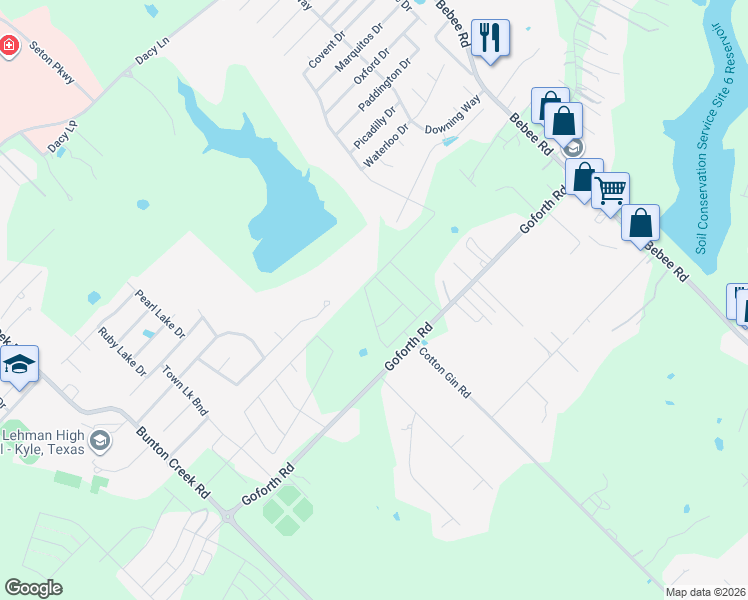 map of restaurants, bars, coffee shops, grocery stores, and more near 1251 Goforth Road in Kyle