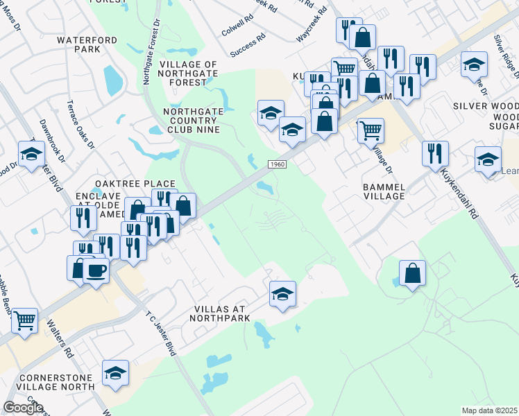 map of restaurants, bars, coffee shops, grocery stores, and more near 15655 Cypress Woods Medical Drive in Houston