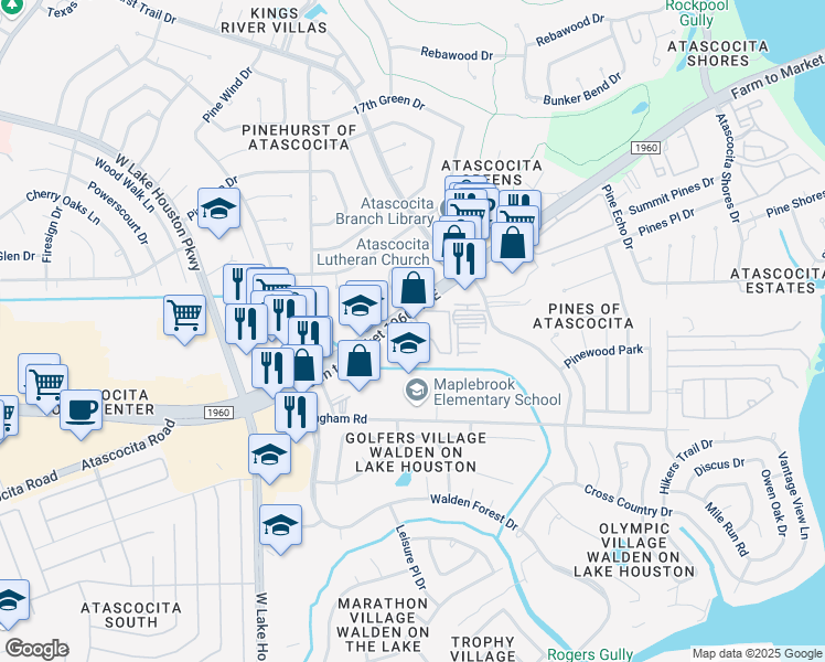 map of restaurants, bars, coffee shops, grocery stores, and more near 7840 Farm to Market 1960 in Humble
