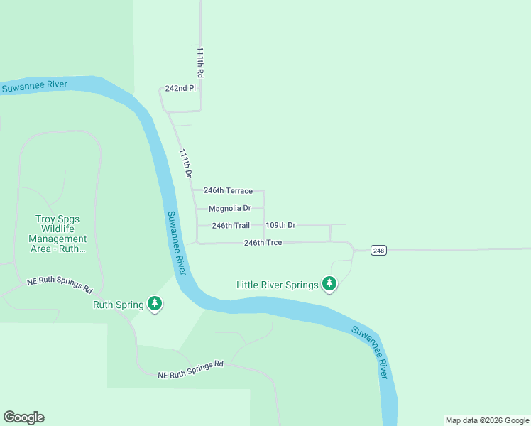map of restaurants, bars, coffee shops, grocery stores, and more near 109th Dr in Suwannee