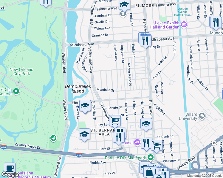 map of restaurants, bars, coffee shops, grocery stores, and more near 4318 Randolph Avenue in New Orleans