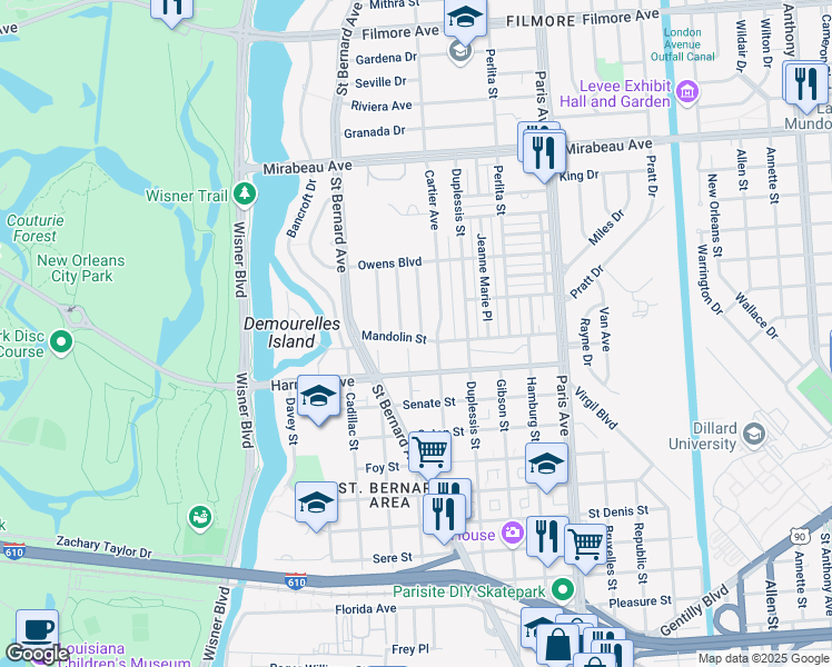 map of restaurants, bars, coffee shops, grocery stores, and more near 4318 Randolph Avenue in New Orleans
