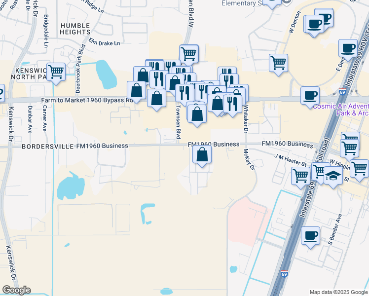 map of restaurants, bars, coffee shops, grocery stores, and more near 9342 Farm to Market 1960 in Humble