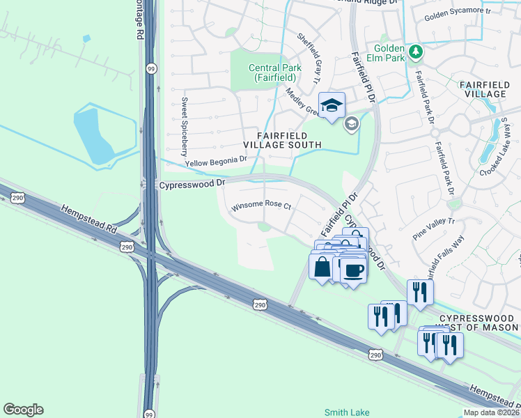 map of restaurants, bars, coffee shops, grocery stores, and more near 15115 Crescent Lilly Drive in Cypress