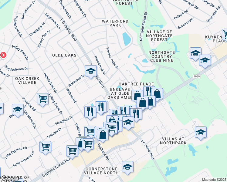 map of restaurants, bars, coffee shops, grocery stores, and more near 14910 Forest Enclave Lane in Houston