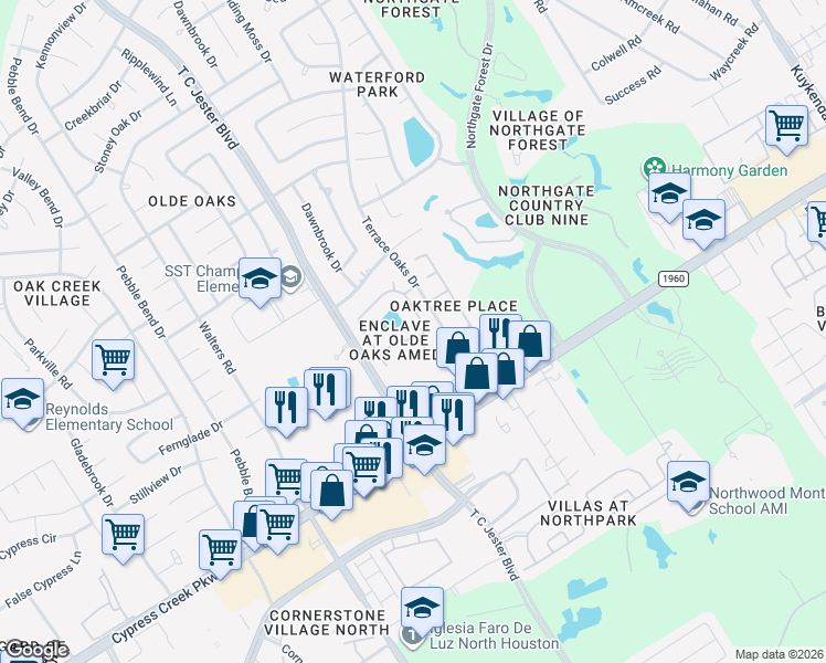 map of restaurants, bars, coffee shops, grocery stores, and more near 3218 Forest Willow Ln in Houston