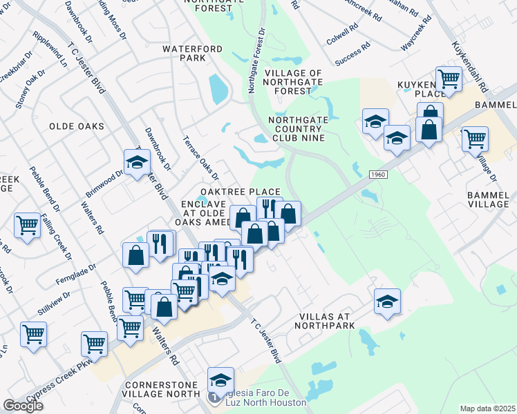 map of restaurants, bars, coffee shops, grocery stores, and more near 14714 Plantation Oak Drive in Houston