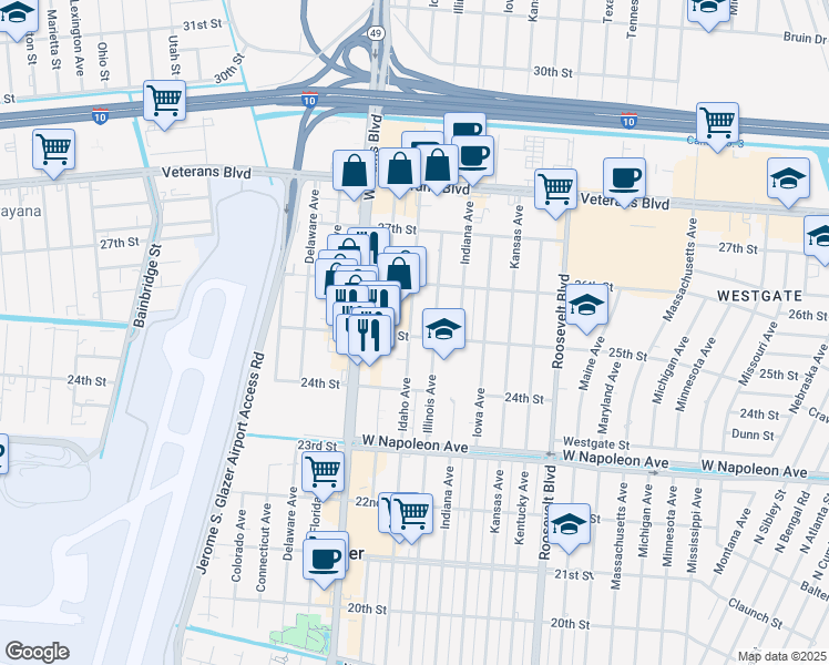 map of restaurants, bars, coffee shops, grocery stores, and more near 2508 Idaho Avenue in Kenner