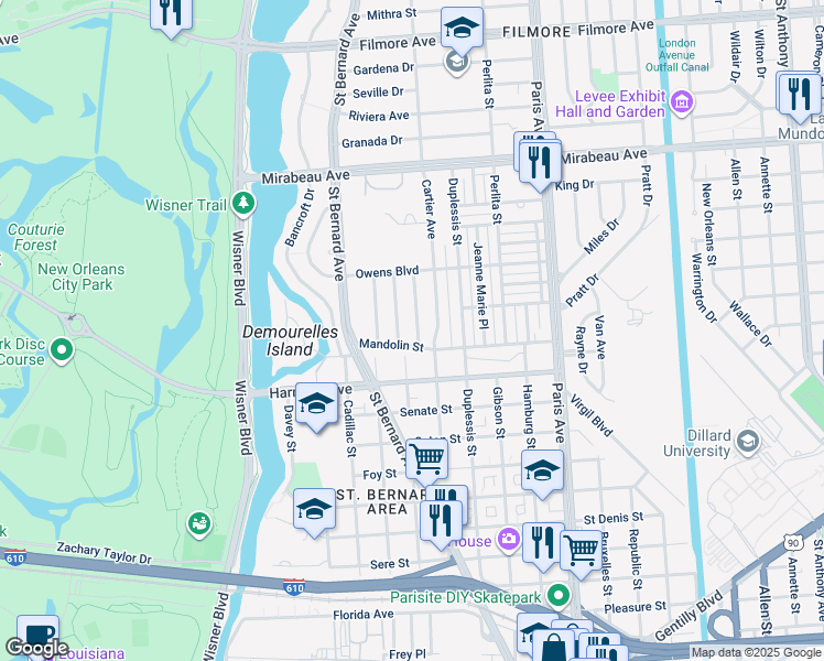 map of restaurants, bars, coffee shops, grocery stores, and more near 4318 Randolph Avenue in New Orleans