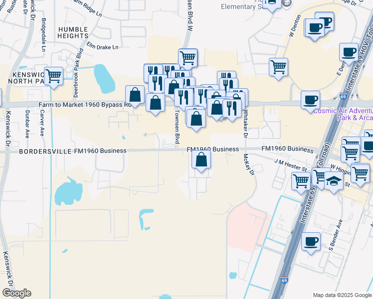 map of restaurants, bars, coffee shops, grocery stores, and more near 9342 Farm to Market 1960 in Humble