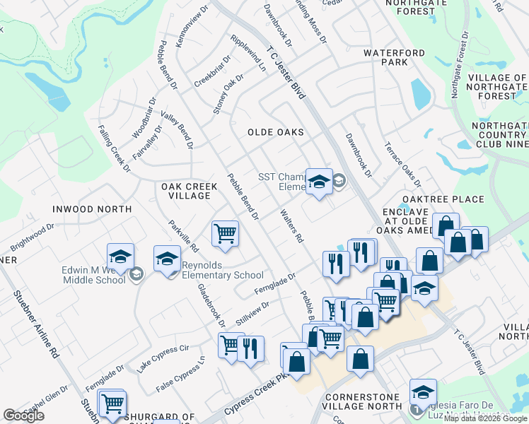 map of restaurants, bars, coffee shops, grocery stores, and more near 3614 Brimwood Drive in Houston