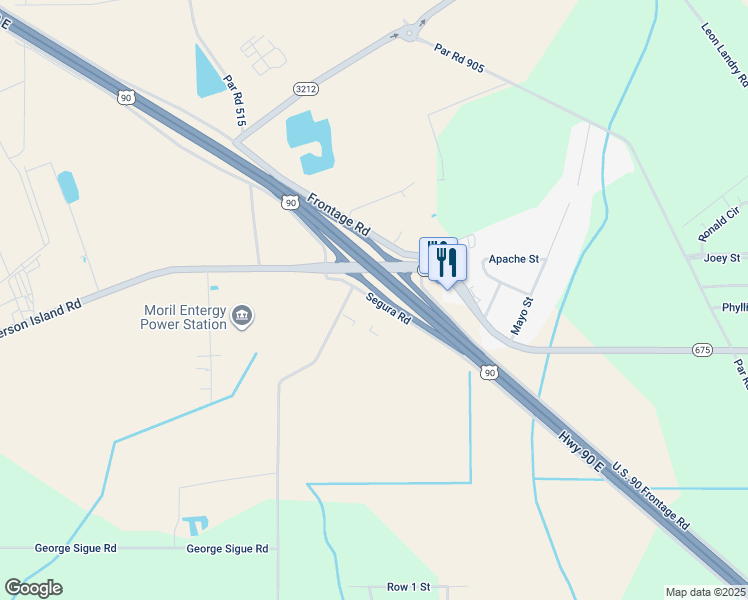 map of restaurants, bars, coffee shops, grocery stores, and more near 2417 Segura Road in New Iberia