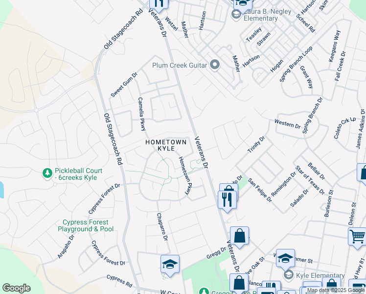 map of restaurants, bars, coffee shops, grocery stores, and more near 148 Firewheel Cove in Kyle