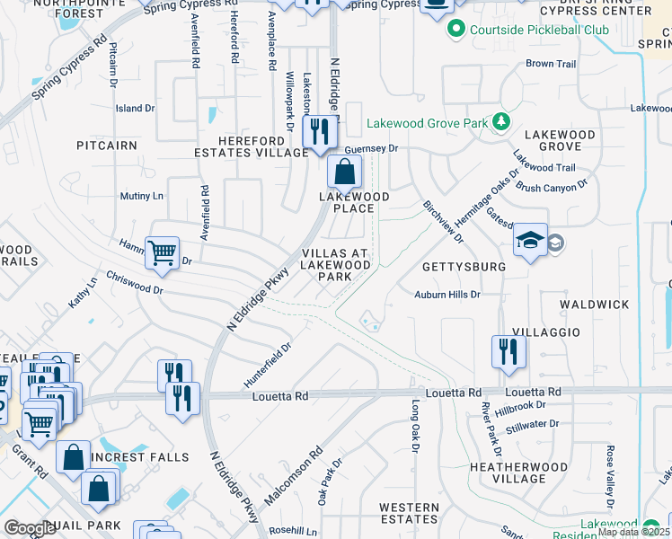 map of restaurants, bars, coffee shops, grocery stores, and more near 15931 Cottage Ivy Circle in Tomball