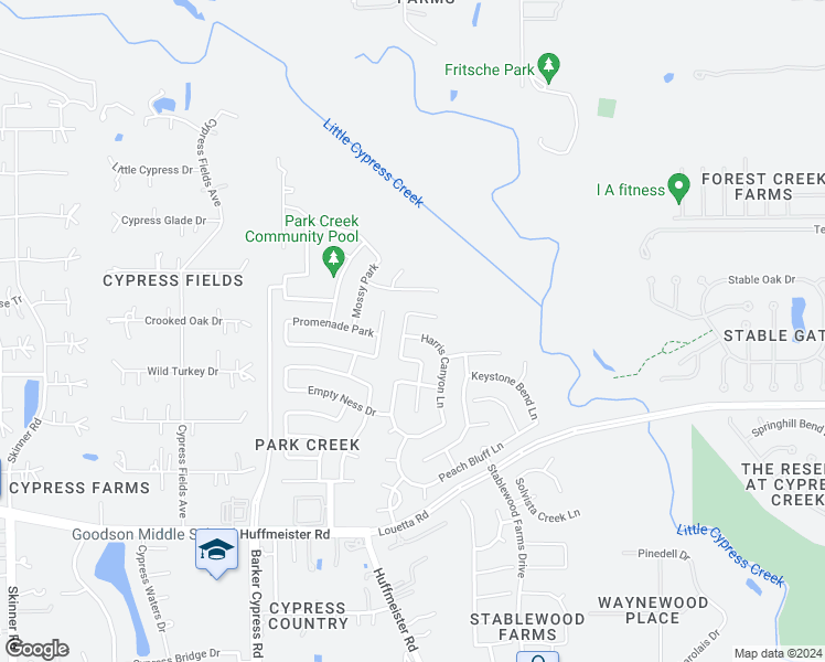 map of restaurants, bars, coffee shops, grocery stores, and more near 15622 Harris Canyon Lane in Cypress