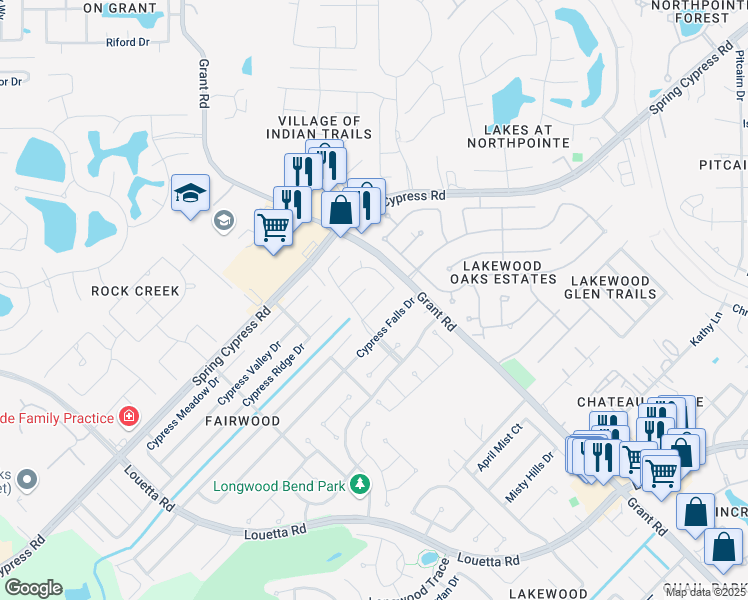 map of restaurants, bars, coffee shops, grocery stores, and more near 14027 Fairwood Breeze in Cypress