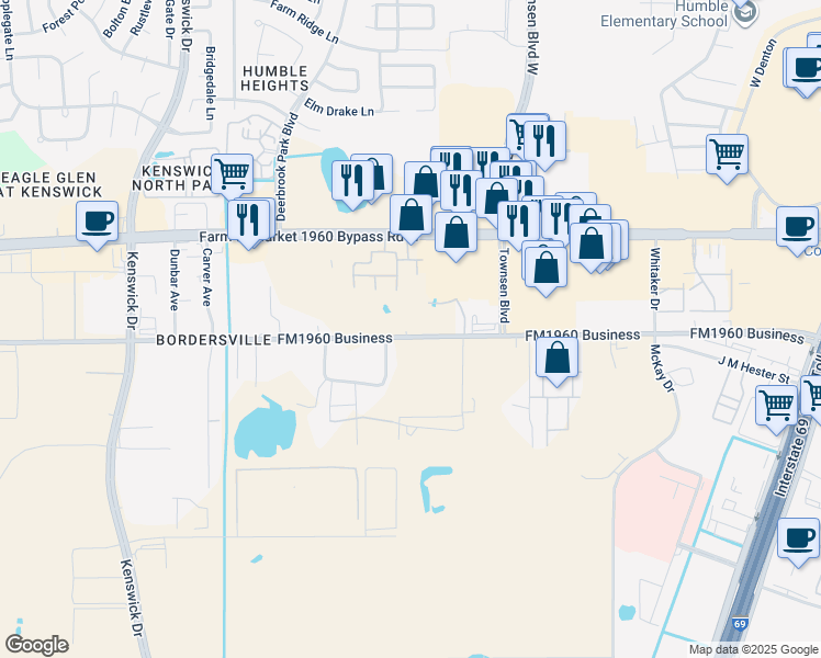 map of restaurants, bars, coffee shops, grocery stores, and more near 9123 Humble Westfield Road in Humble