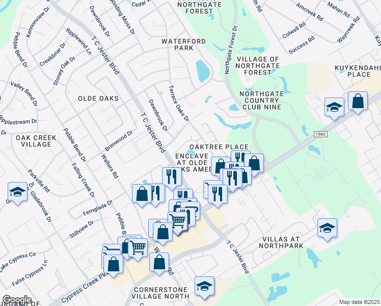 map of restaurants, bars, coffee shops, grocery stores, and more near 14910 Forest Enclave Lane in Houston