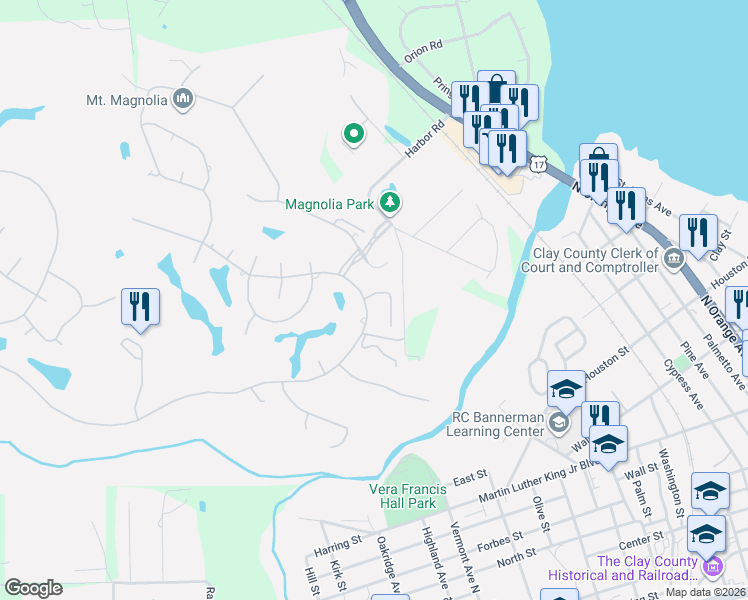 map of restaurants, bars, coffee shops, grocery stores, and more near 3300 Turkey Creek Drive in Green Cove Springs