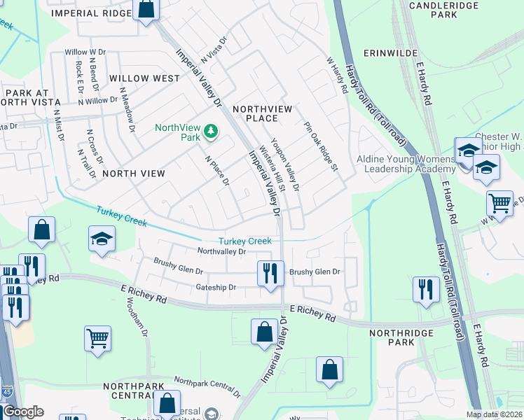 map of restaurants, bars, coffee shops, grocery stores, and more near 926 North Bright Drive in Houston