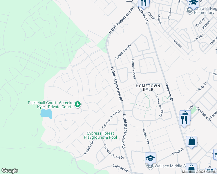 map of restaurants, bars, coffee shops, grocery stores, and more near 187 Fawn River Run in Kyle