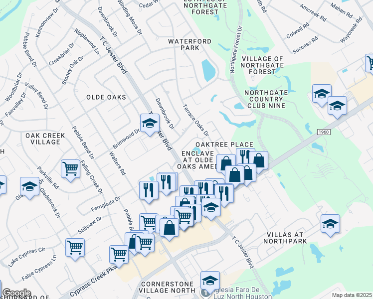 map of restaurants, bars, coffee shops, grocery stores, and more near 3311 Manor Tree Lane in Houston