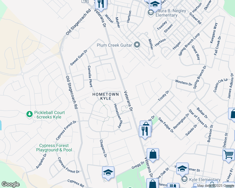 map of restaurants, bars, coffee shops, grocery stores, and more near 148 Firewheel Cove in Kyle
