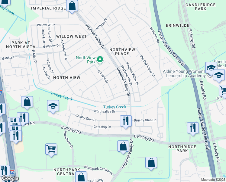 map of restaurants, bars, coffee shops, grocery stores, and more near 818 North Bright Drive in Houston