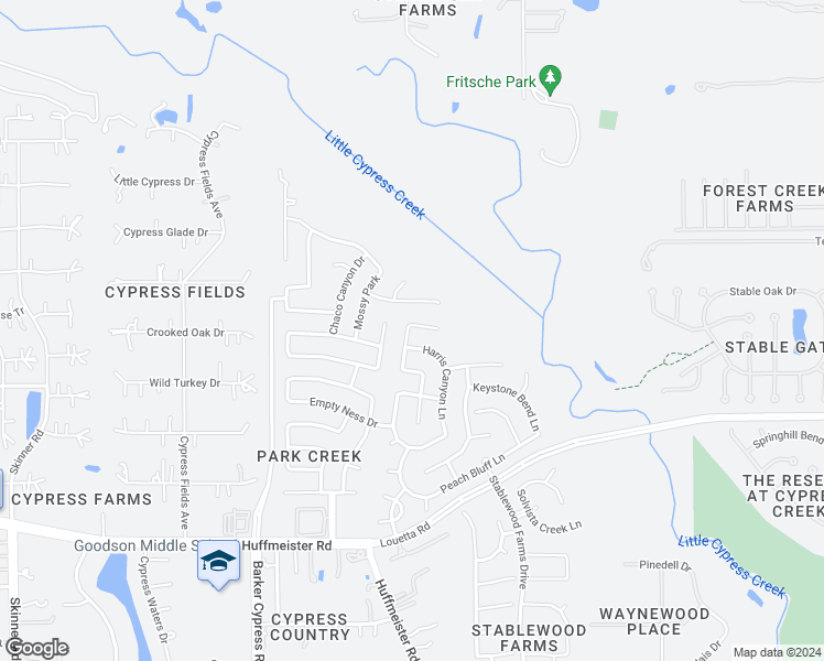 map of restaurants, bars, coffee shops, grocery stores, and more near 16339 Melody View Court in Cypress