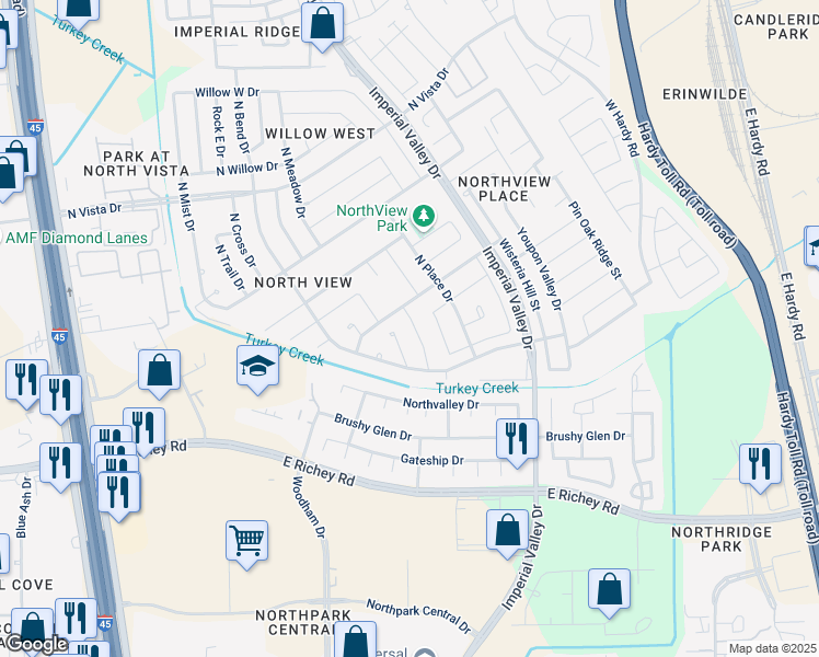 map of restaurants, bars, coffee shops, grocery stores, and more near in Harris County