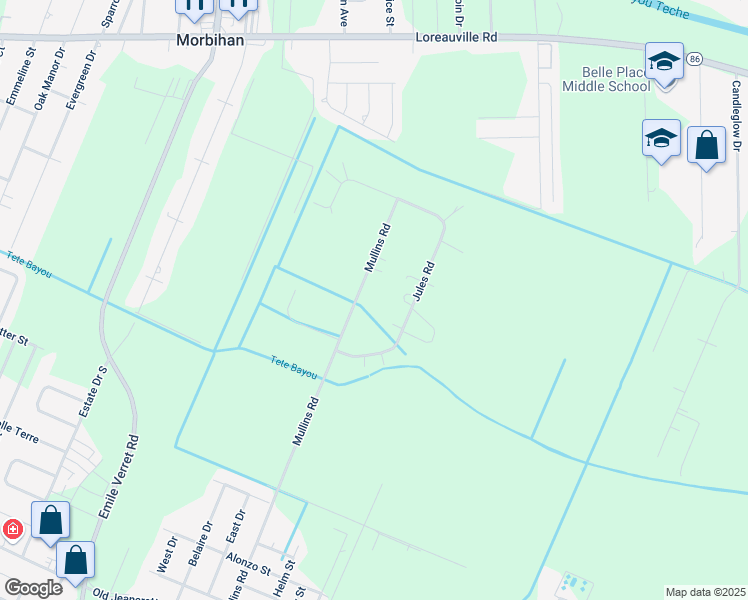 map of restaurants, bars, coffee shops, grocery stores, and more near 1400 Mullins Road in New Iberia
