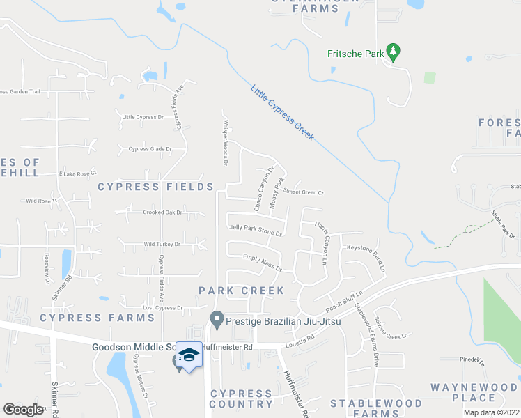 map of restaurants, bars, coffee shops, grocery stores, and more near 15506 Chaco Canyon Drive in Cypress