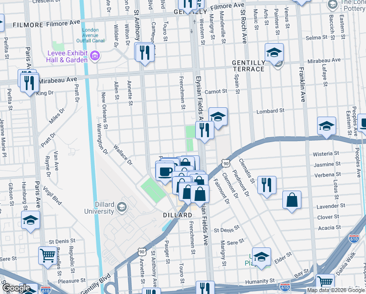 map of restaurants, bars, coffee shops, grocery stores, and more near 2127 Stephen Girard Street in New Orleans