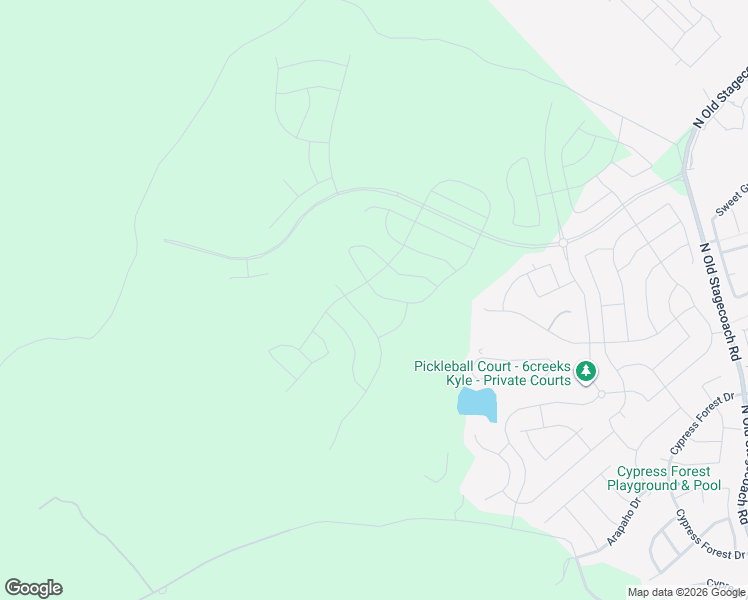 map of restaurants, bars, coffee shops, grocery stores, and more near Six Creeks Boulevard in Kyle