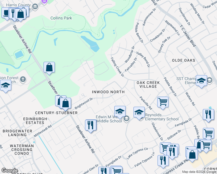 map of restaurants, bars, coffee shops, grocery stores, and more near 4014 Seastone Lane in Houston