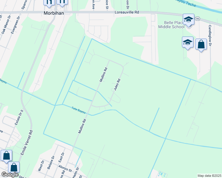 map of restaurants, bars, coffee shops, grocery stores, and more near 1400 Mullins Road in New Iberia