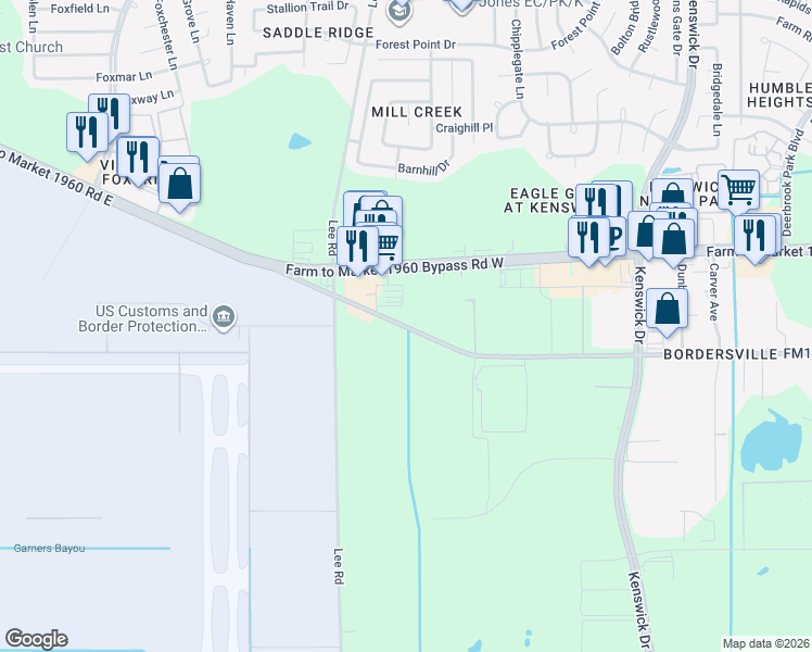 map of restaurants, bars, coffee shops, grocery stores, and more near 9449 Humble Westfield Road in Humble