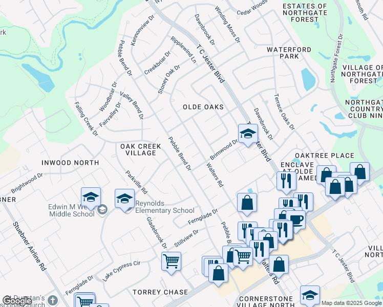 map of restaurants, bars, coffee shops, grocery stores, and more near 3610 Highfalls Drive in Houston