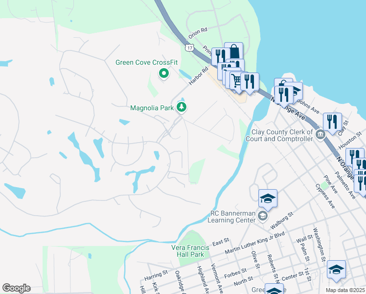 map of restaurants, bars, coffee shops, grocery stores, and more near 3325 Turkey Creek Drive in Green Cove Springs
