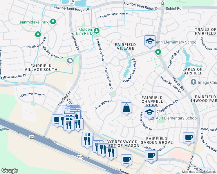 map of restaurants, bars, coffee shops, grocery stores, and more near 21526 Oak Arbor Way in Cypress