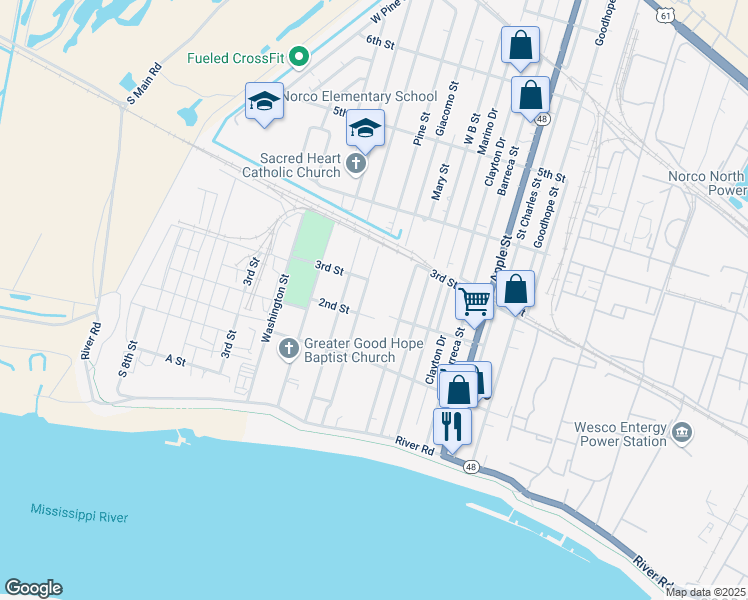 map of restaurants, bars, coffee shops, grocery stores, and more near 227 East Street in Norco