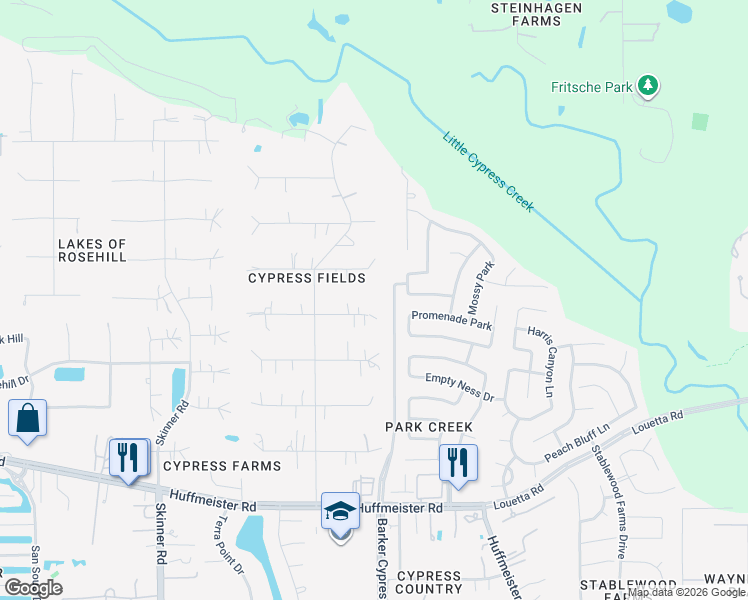 map of restaurants, bars, coffee shops, grocery stores, and more near 17011 Cypress Knee Drive in Cypress
