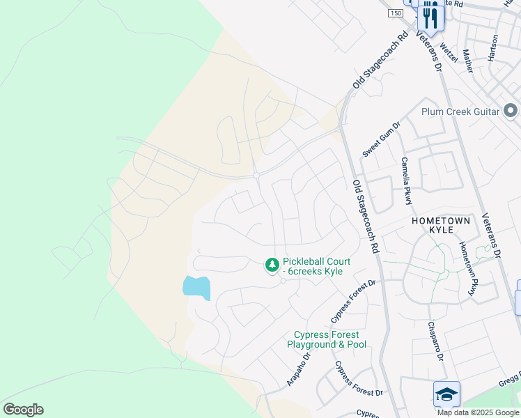 map of restaurants, bars, coffee shops, grocery stores, and more near 121 Mineral River Loop in Kyle