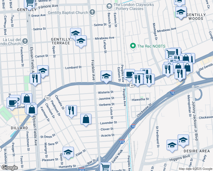 map of restaurants, bars, coffee shops, grocery stores, and more near 3774 Gentilly Boulevard in New Orleans