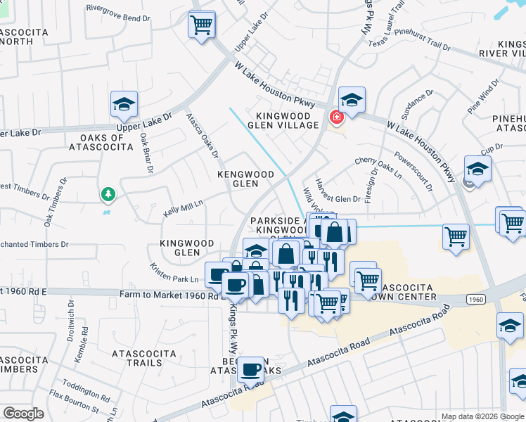 map of restaurants, bars, coffee shops, grocery stores, and more near 6131 Spruce Bough Ct in Humble
