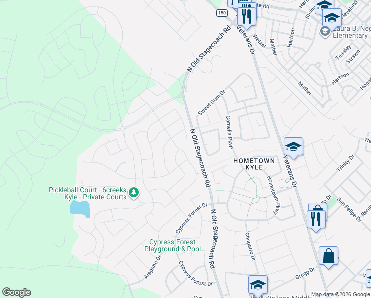 map of restaurants, bars, coffee shops, grocery stores, and more near 382 Cold River Run in Kyle