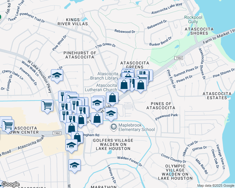 map of restaurants, bars, coffee shops, grocery stores, and more near 7926 Farm to Market 1960 in Humble